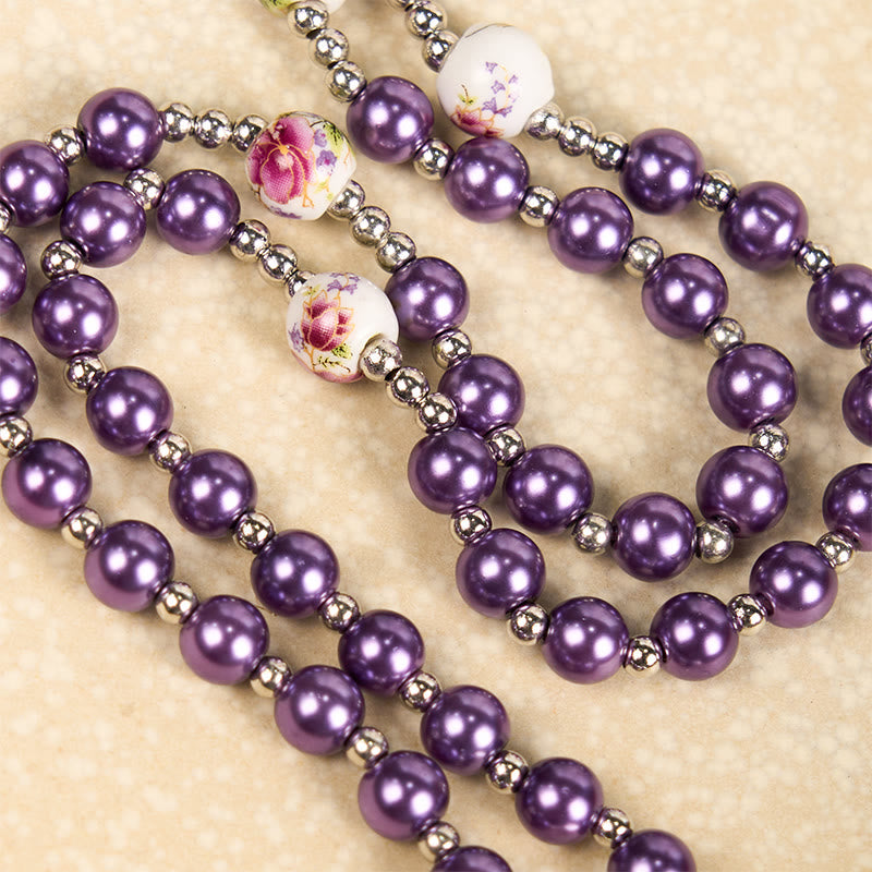 Miraculous Medal &amp; Crucifix, Round Multicolor Pearl/Ceramics Rosary
