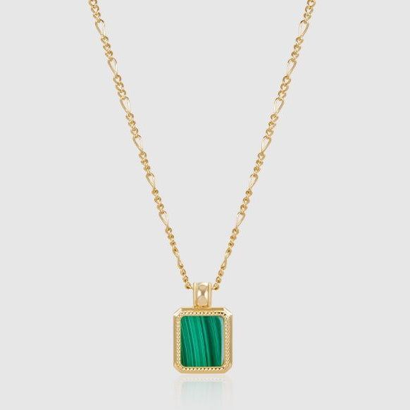 Malachite Pendant with Beaded Gold Chain