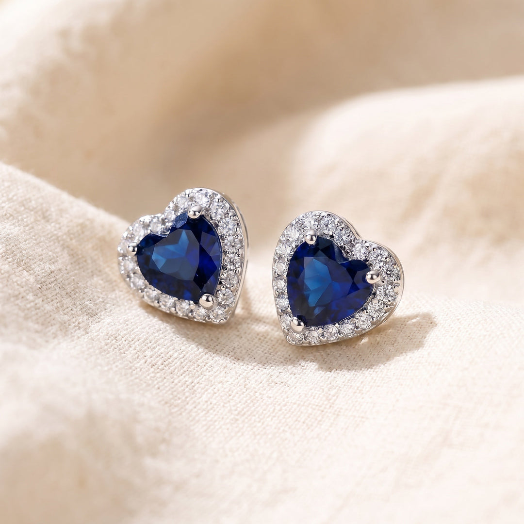 Sapphire Heart Stud Earrings Earrings