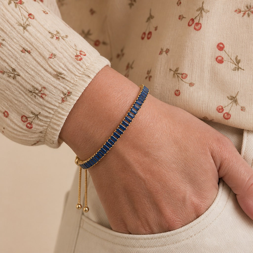 Adjustable Blue Crystal Tennis Bracelet