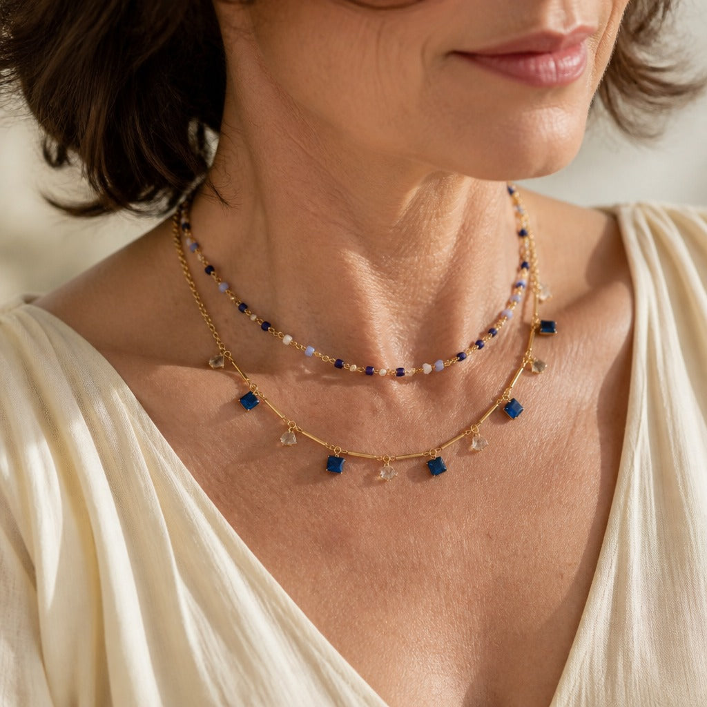 Double Layer Geometric Bead Necklace