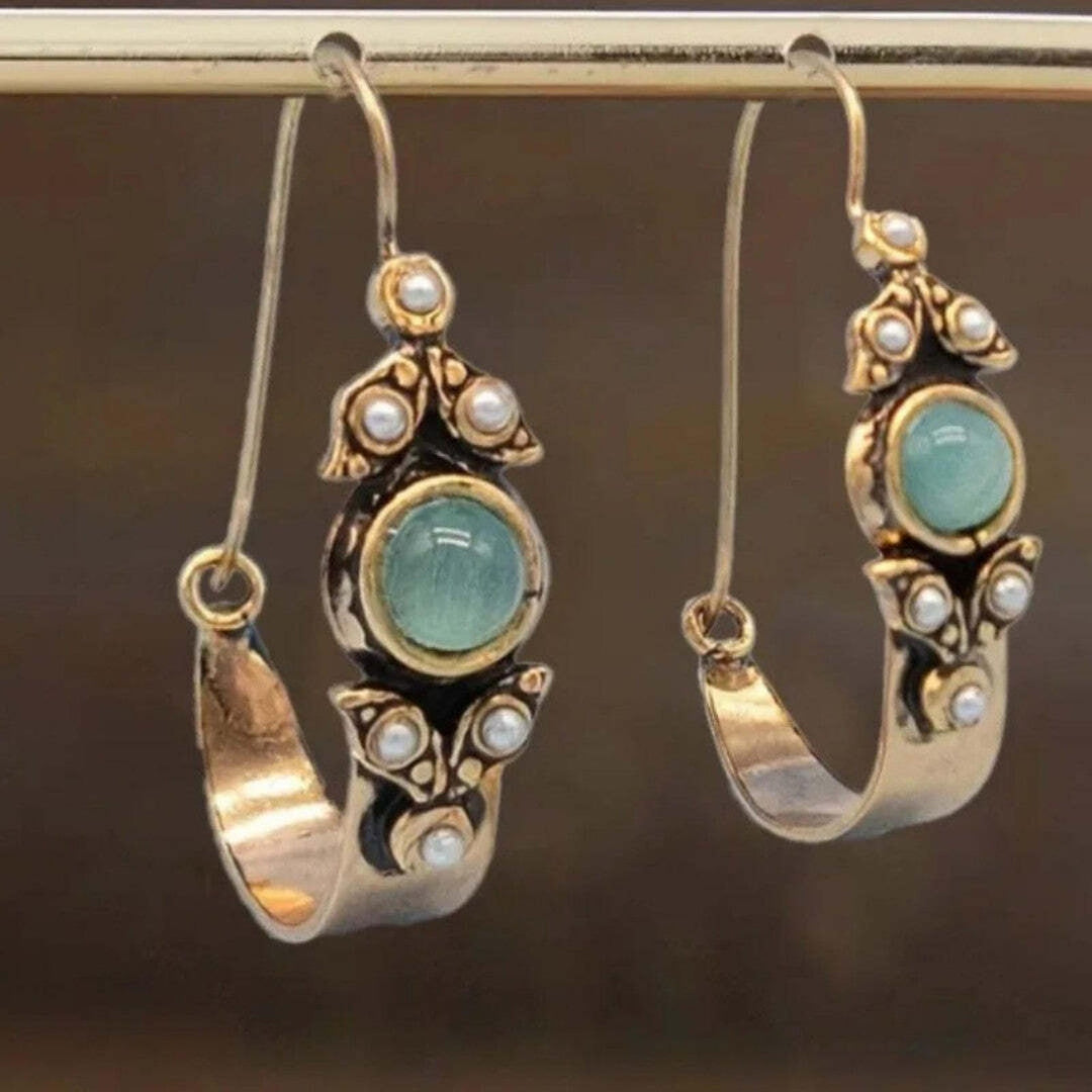 Classic Silver Mint Cabochon Pearl Hoop Earrings