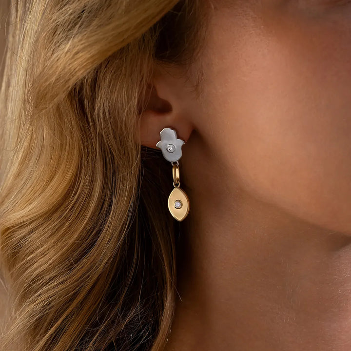Luminous Protection Hamsa &amp; Evil Eye Gold Earrings