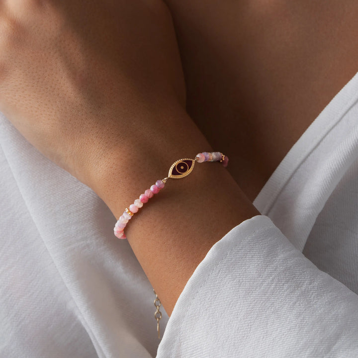 Loving Protection Pink Tourmaline Evil Eye Bracelet