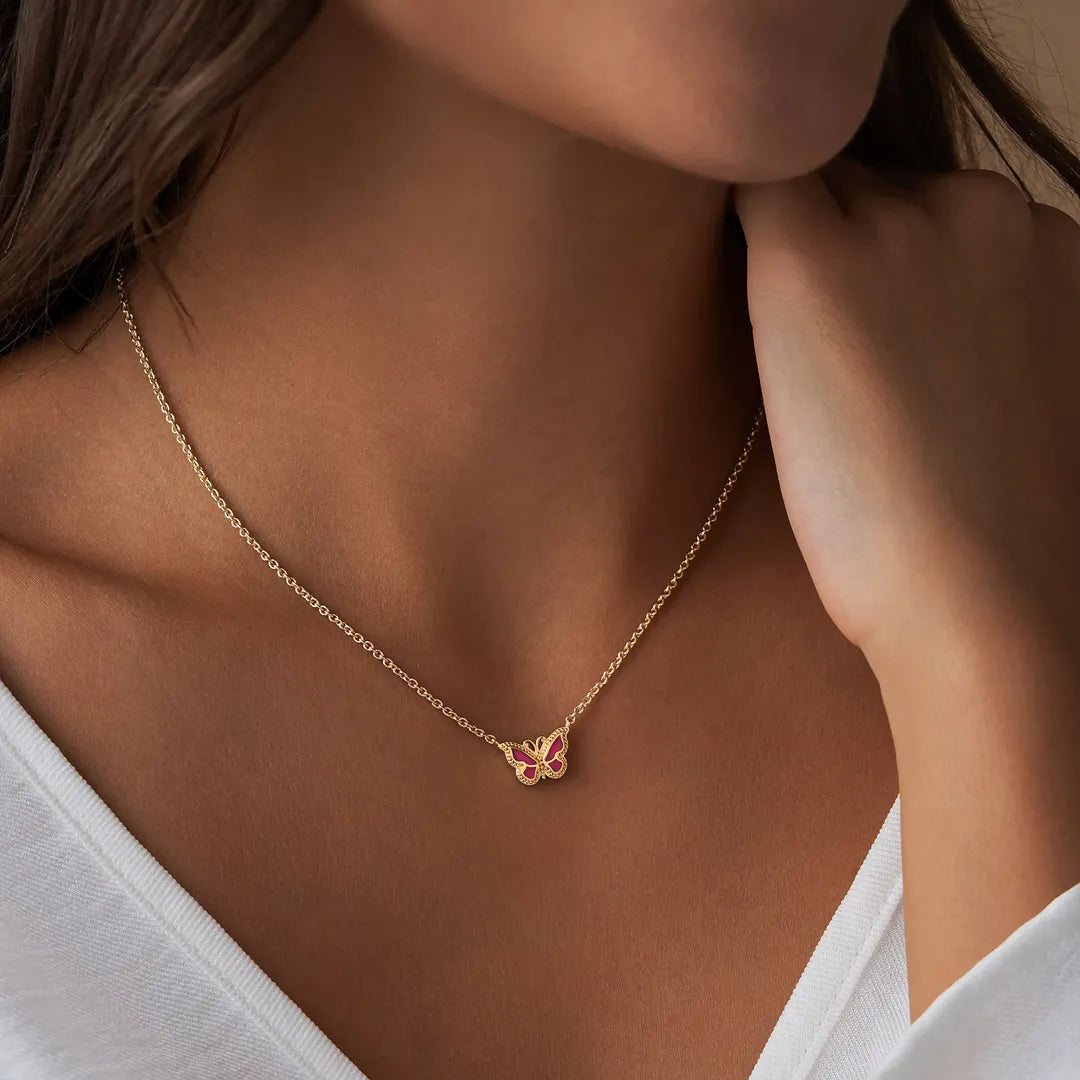 Graceful Renewal Pink Chalcedony Butterfly Necklace
