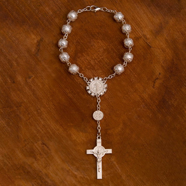 Christian Glass Beads St. Benedict &amp; Jesus Cross Bracelet Rosary