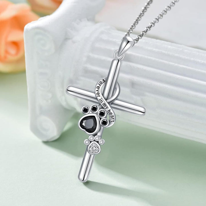 Silver Cross with Paw Pendant Necklace