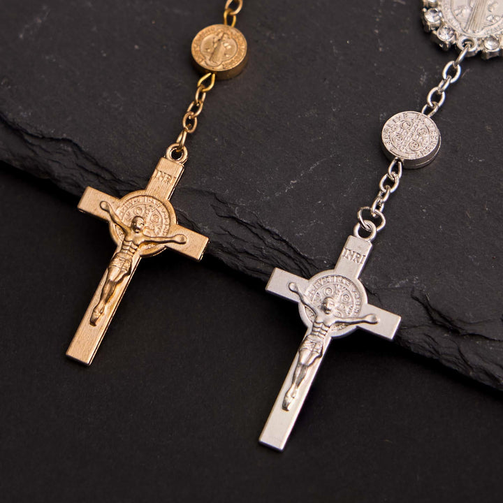 Christian Glass Beads St. Benedict &amp; Jesus Cross Bracelet Rosary