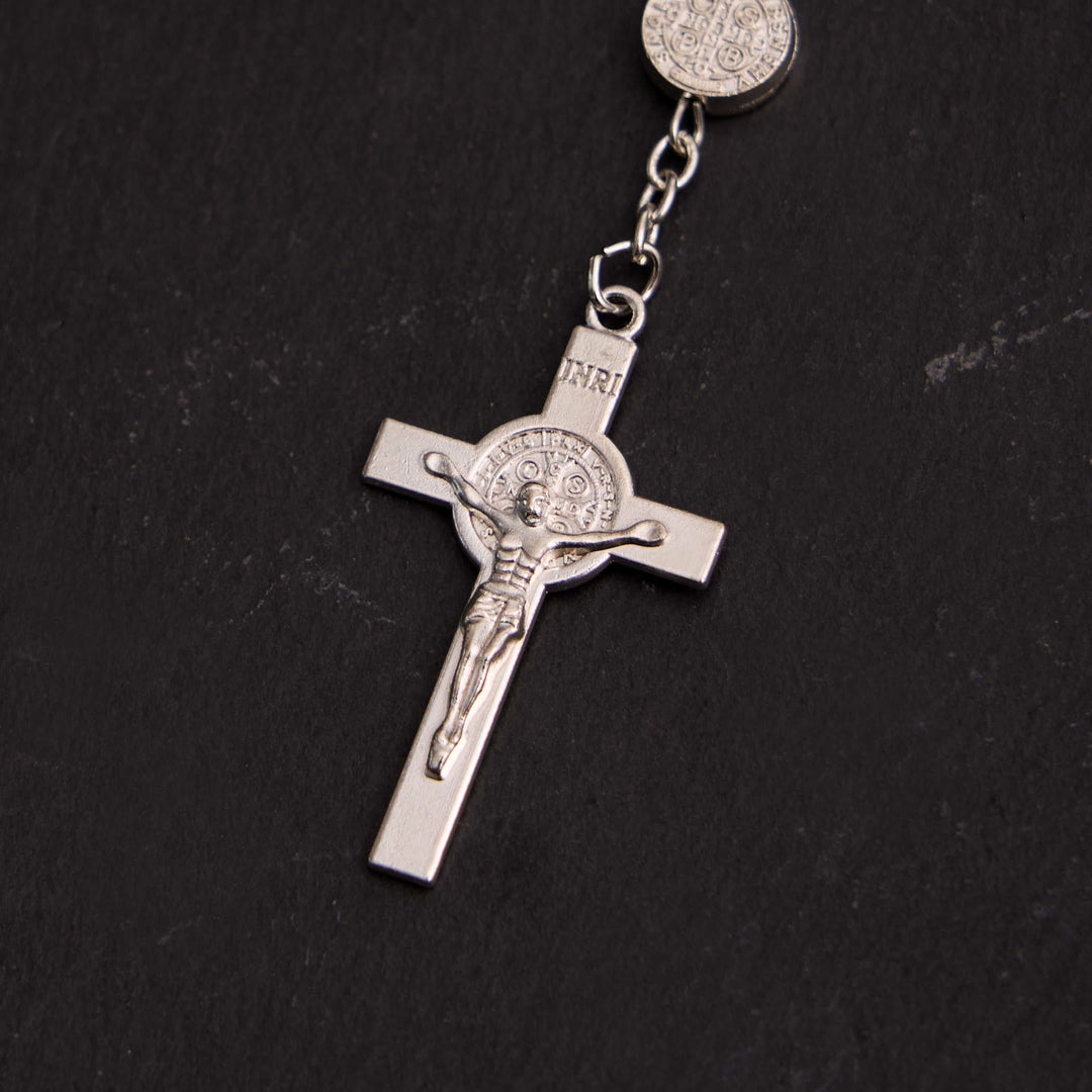 Christian Glass Beads St. Benedict &amp; Jesus Cross Bracelet Rosary