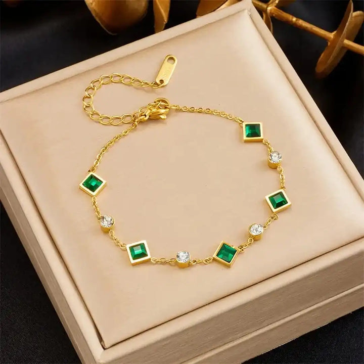 Elegant Emerald Square Station Bracelet