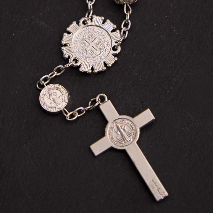 Christian Glass Beads St. Benedict &amp; Jesus Cross Bracelet Rosary