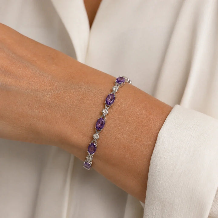 Amethyst Linked Silver Bracelet