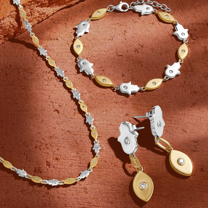 Luminous Protection Hamsa &amp; Evil Eye Gold Earrings