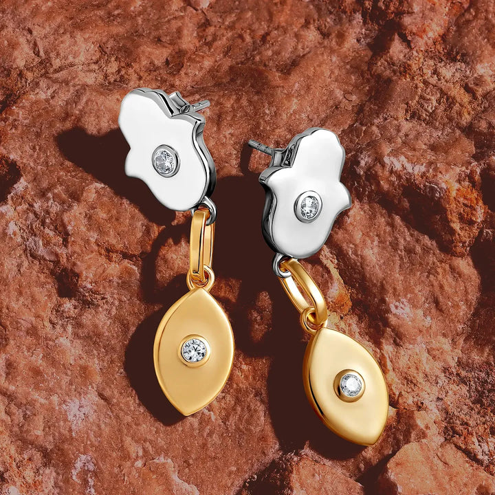 Luminous Protection Hamsa &amp; Evil Eye Gold Earrings