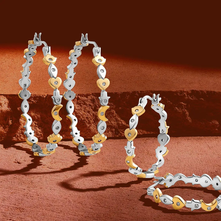 Radiant Path Multi-Symbol Gold Hoop Earrings