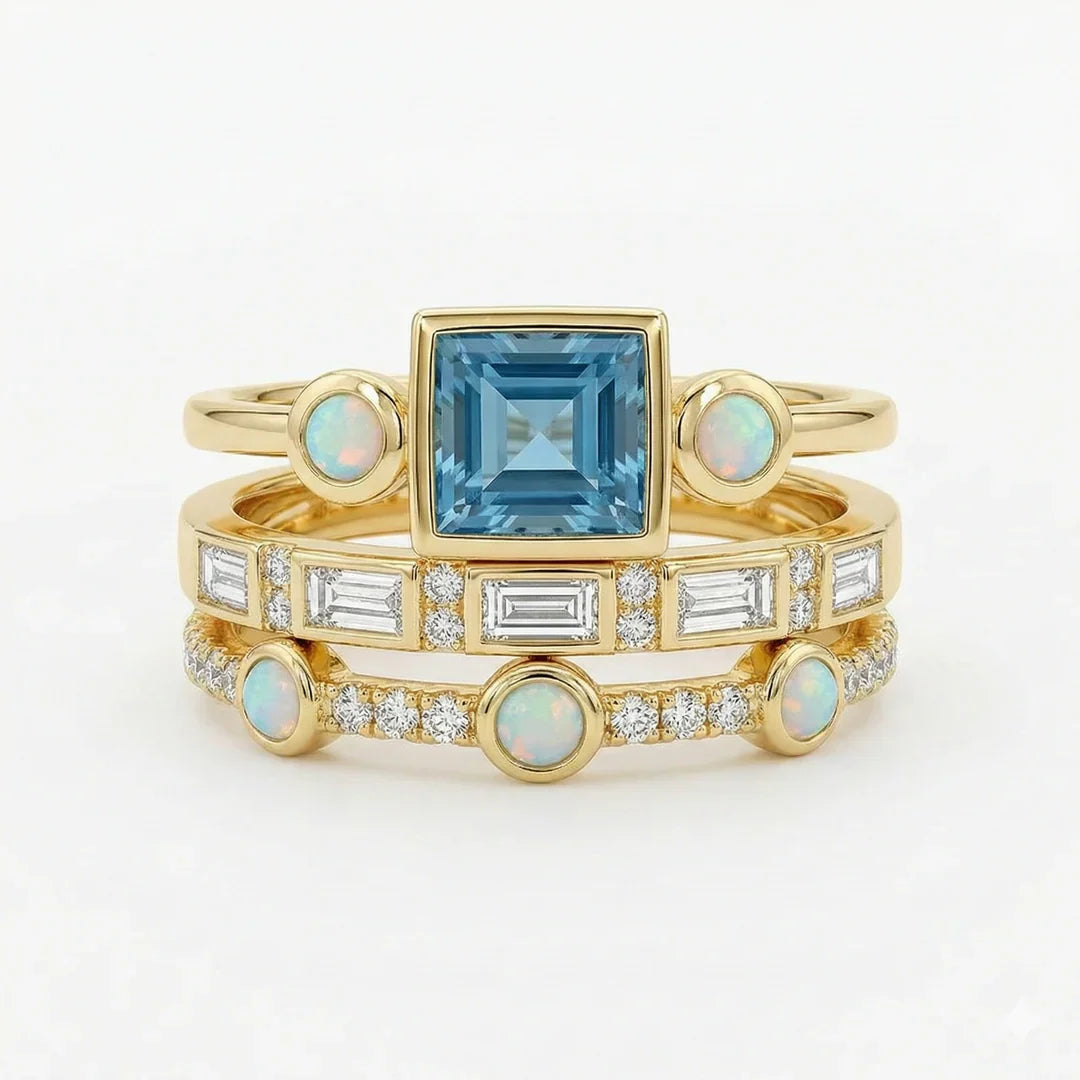 Vintage Blue Crystal Ring Set