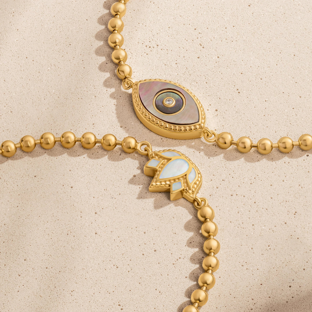 Delicate Karma Lotus Mother of Pearl Bracelet