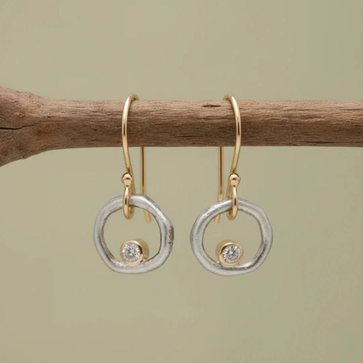 Vintage Gold and Silver Earrings with Cubic Zirconia