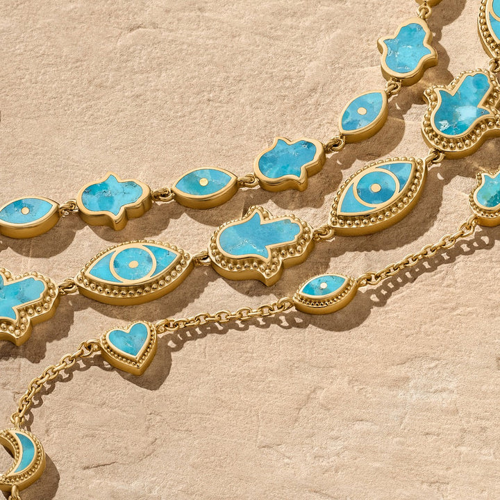 Intention Amplifier Turquoise Evil Eye &amp; Hamsa Gold Bracelet