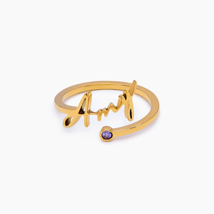 Signature Name and Birthstone Ring