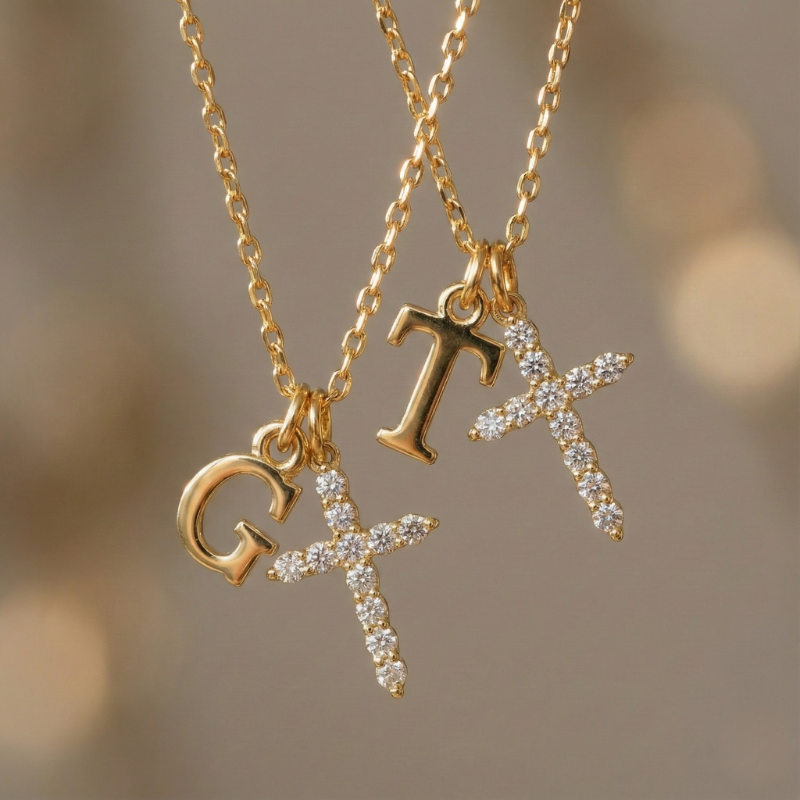 Initial Crystal Cross Necklace