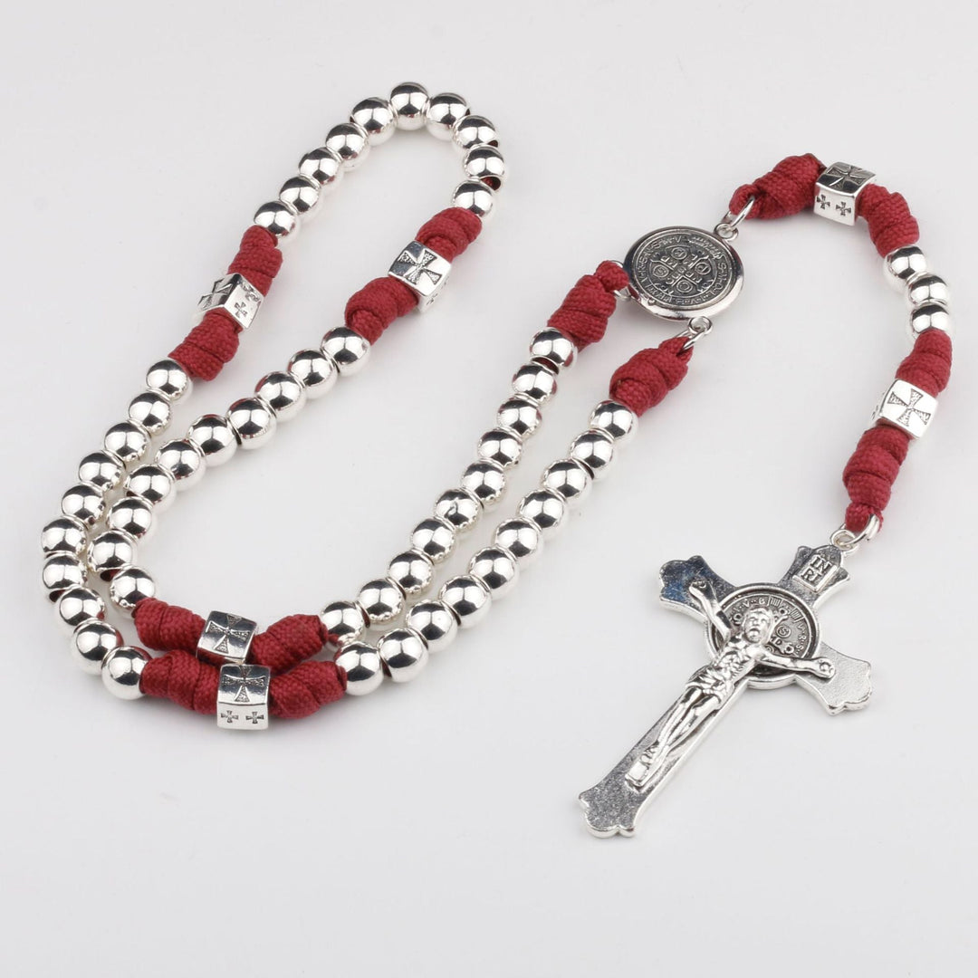 Miraculous Medal &amp; Crucifix, Round Black Gallstone Nylon Cord Rosary