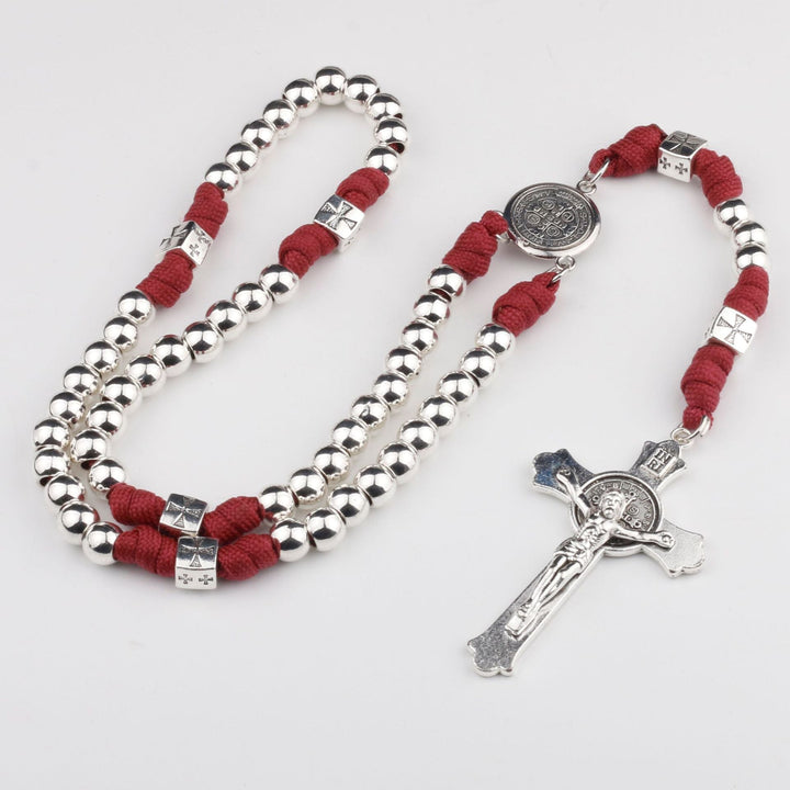 Miraculous Medal &amp; Crucifix, Round Black Gallstone Nylon Cord Rosary