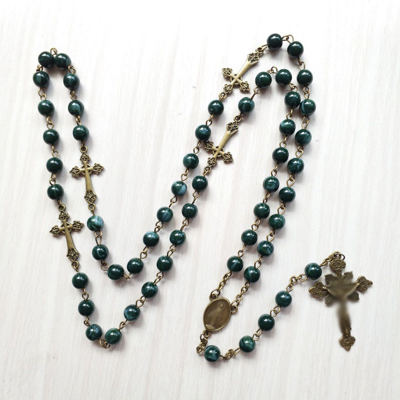 Blue Pattern Beads Rosary, Miraculous Medal &amp; Crucifix, Authentic Larimar Stone