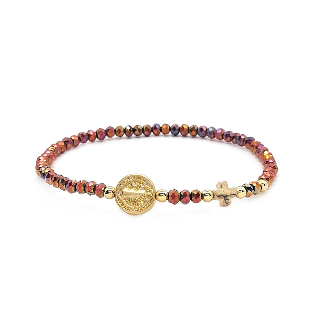 Handmade Earth Tone Rosary Bracelet with Cross &amp; St. Benedict Charm