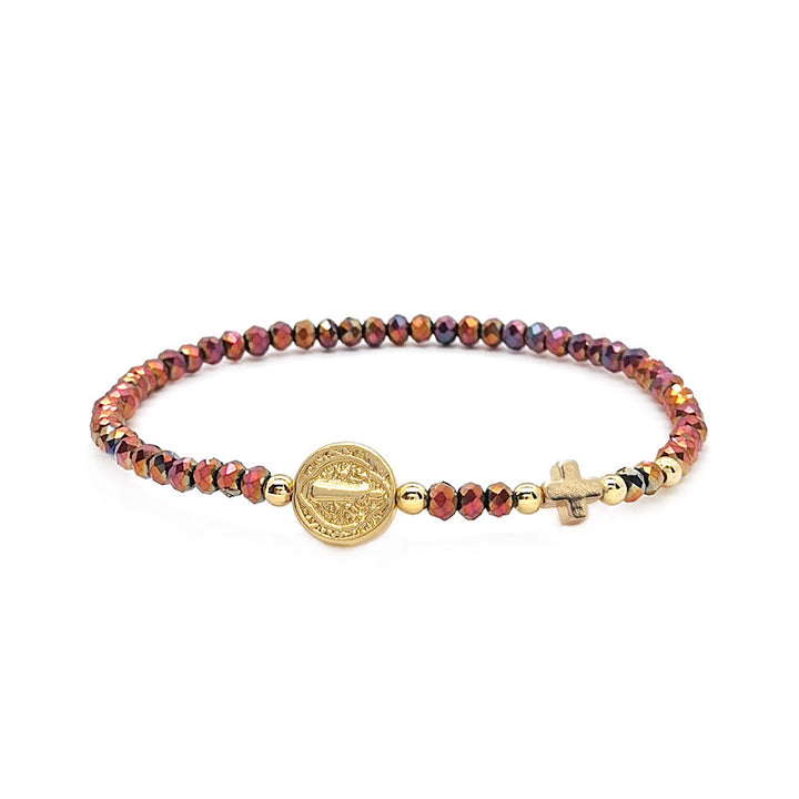 Handmade Earth Tone Rosary Bracelet with Cross &amp; St. Benedict Charm