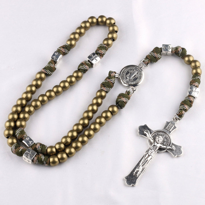Miraculous Medal &amp; Crucifix, Round Black Gallstone Nylon Cord Rosary