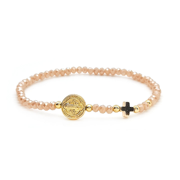 Handmade Earth Tone Rosary Bracelet with Cross &amp; St. Benedict Charm