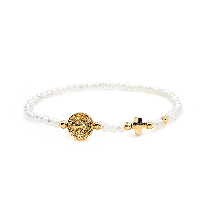 Handmade Earth Tone Rosary Bracelet with Cross &amp; St. Benedict Charm