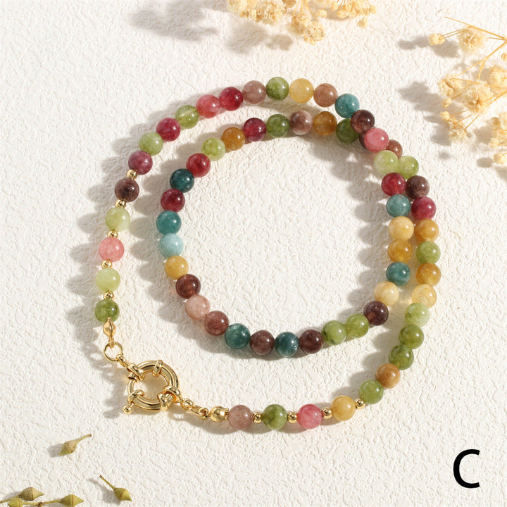 Colorful Tourmaline Beads Rosary with Square Divine Mercy &amp; Golden Crucifix