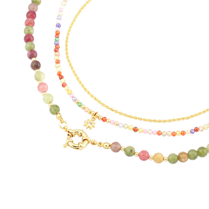 Colorful Tourmaline Beads Rosary with Square Divine Mercy &amp; Golden Crucifix