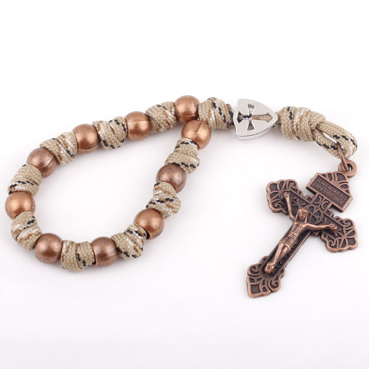 Chic Portable Pocket Rosary with Golden St. Benedict Medal &amp; Crucifix