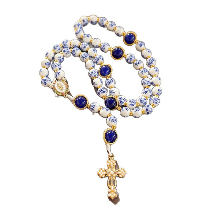 Divine Serenity Handmade Floral Rosary, Our Lady of Guadalupe &amp; Crucifix, Ceramic &amp; Jade