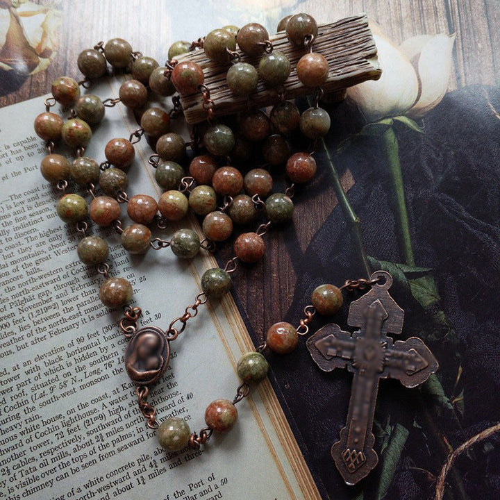 Retro Style Miraculous Medal &amp; Crucifix, Matte African Turquoise Rosary