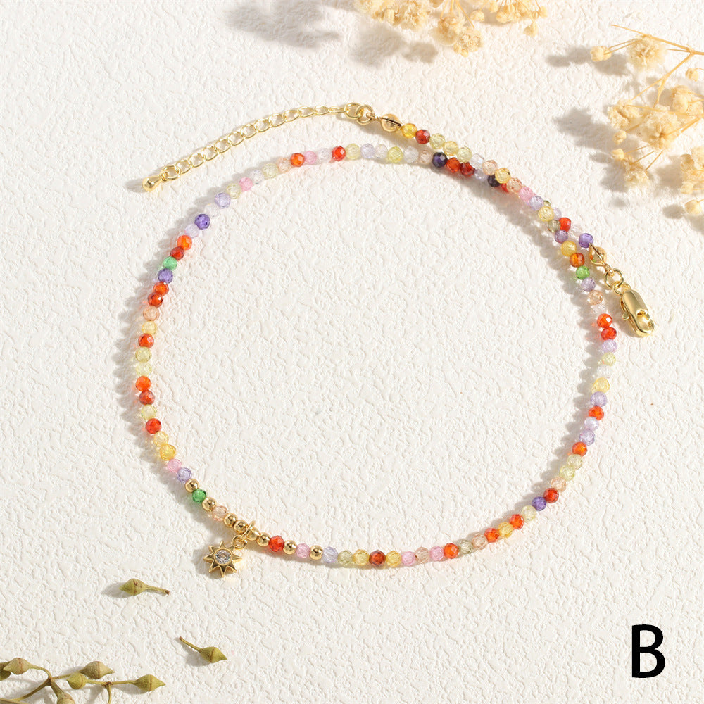 Colorful Tourmaline Beads Rosary with Square Divine Mercy &amp; Golden Crucifix