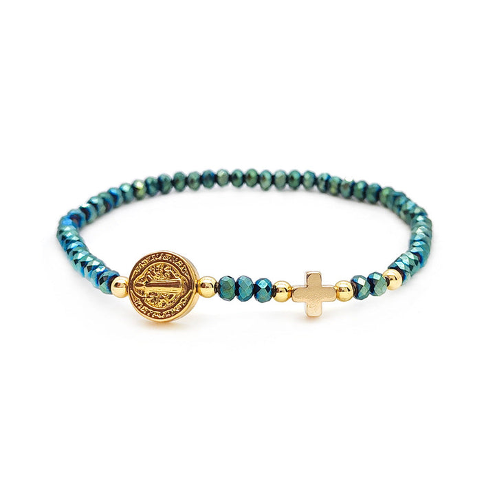 Handmade Earth Tone Rosary Bracelet with Cross &amp; St. Benedict Charm