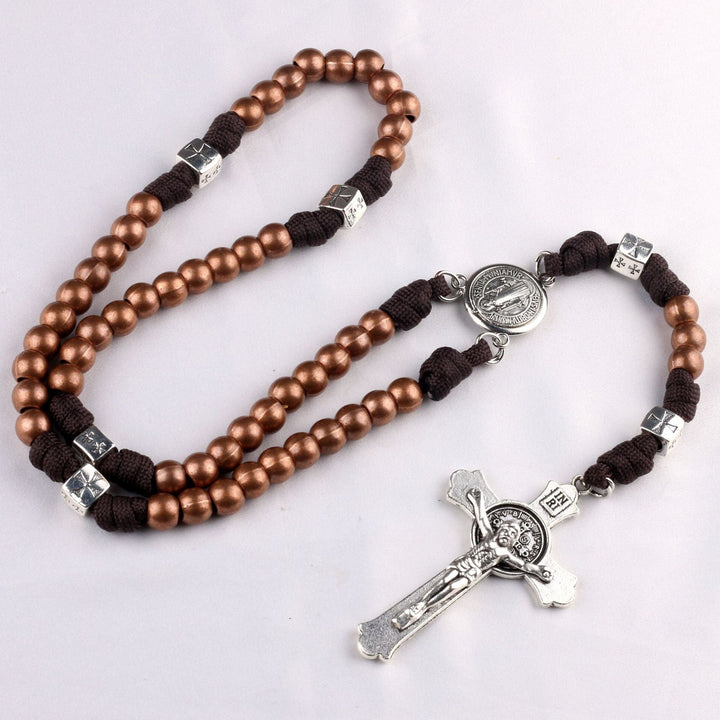 Miraculous Medal &amp; Crucifix, Round Black Gallstone Nylon Cord Rosary
