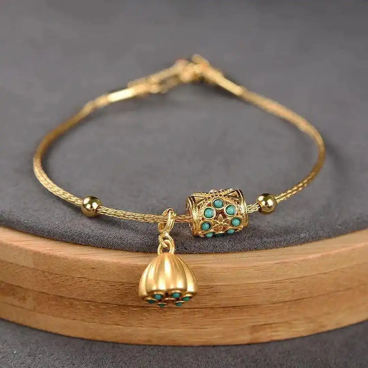 Antique Gold Turquoise Lotus Bracelet