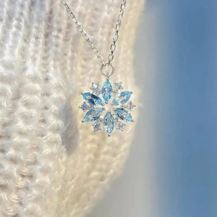 Blue Snowflake White Gold Flower Pendant Necklace