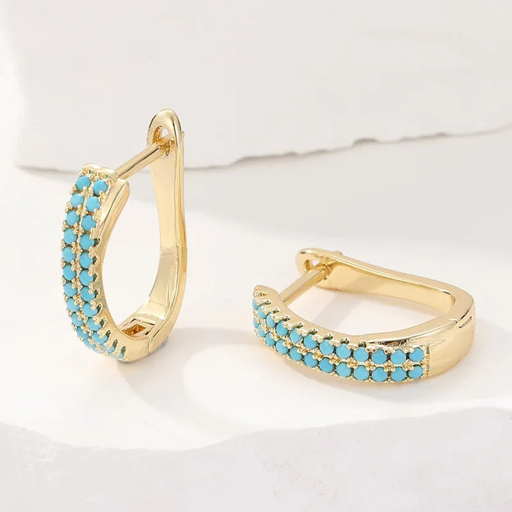 Turquoise Pavé Classic Gold Huggies