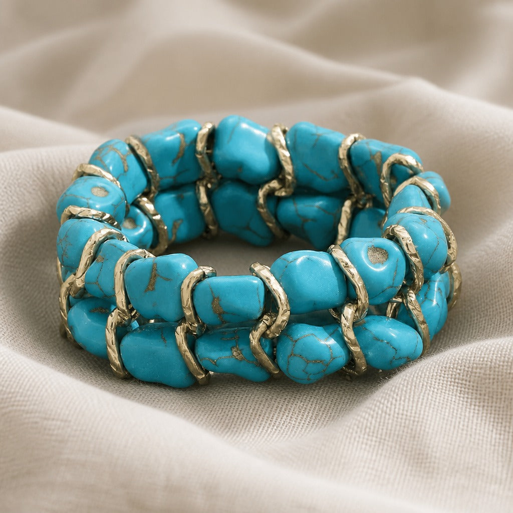 Turquoise Stone Woven Gold Bracelet