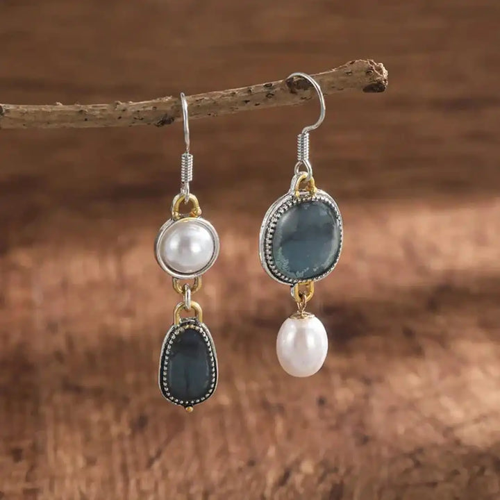 Vintage Blue Stone Pearl Earrings