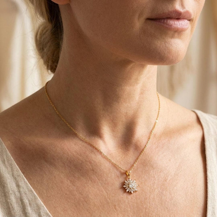 Trendy Silver Sunflower Zircon Necklace &amp; Earrings set