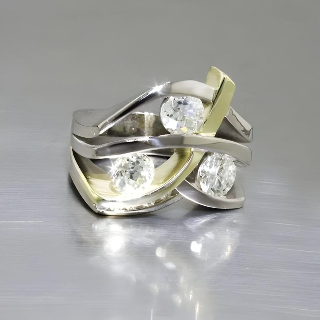 Vintage Zirconia Golden &amp; Silver Ring