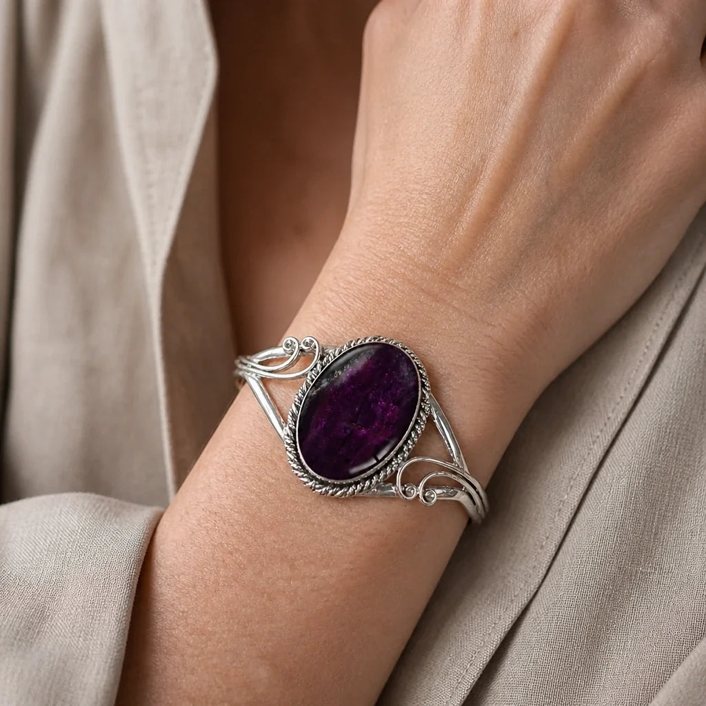 Vintage Oval Stone Cuff Bracelet