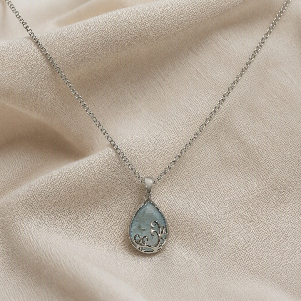 Vintage Silver Swirl Teardrop Necklace